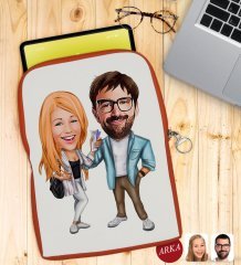 Kişiye Özel Sevgililer Karikatürlü Taşınabilir Koruyucu Tablet Kılıfı & Organizer Çanta - Turuncu-93