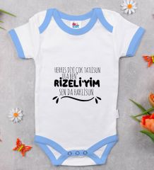 BK Kids Rizeliyim Tasarımlı Mavi Bebek Body Zıbın-1