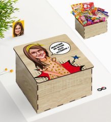 Kişiye Özel Ahşap Kutuda Kız Çocuk Kolay Yetişmiyor Karikatürlü Nostaljik Lezzetler Hediye Seti-2