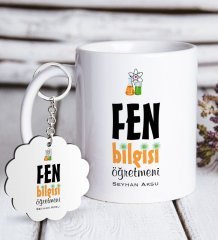 Kişiye Özel Fen Bilgisi Öğretmeni Beyaz Kupa ve Anahtarlık Hediye Seti