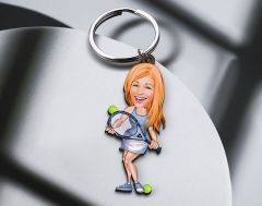BK Gift Kişiye Özel Tenis Oyuncusu Karikatürlü Ahşap Anahtarlık-1 Sevgiliye Hediye, Arkadaşa Hediye, Doğum Günü Hediyesi