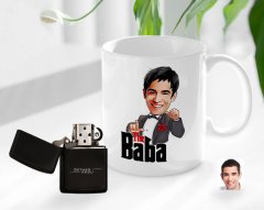 Kişiye Özel Babalar Günü Hediyesi Godfather Baba Karikatürlü Kupa Bardak ve Benzinli Çakmak Seti-7