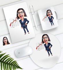 Kişiye Özel Bayan Patron Karikatürlü Defter Kalem Kupa Mouse Pad Seti-1