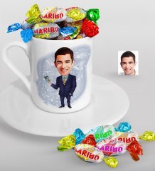Kişiye Özel Bay Muhasebeci Karikatürlü Türk Kahvesi Fincanı ve Haribo Şeker Hediye Seti-1