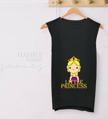 BK Gift Little Princess Tasarımlı Siyah Sıfır Kol Hamile Tişört-1, Hamile Giyim, Eşe Hediye
