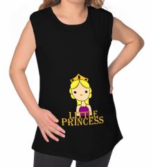 BK Gift Little Princess Tasarımlı Siyah Sıfır Kol Hamile Tişört-1, Hamile Giyim, Eşe Hediye