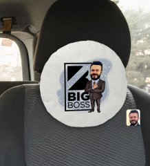 Kişiye Özel Erkek Big Boss Karikatürlü Yuvarlak Araç Koltuk Yastığı-1