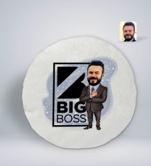Kişiye Özel Erkek Big Boss Karikatürlü Yuvarlak Araç Koltuk Yastığı-1