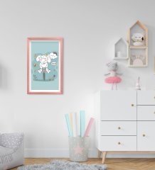 BK Home Tatlı Fil Tasarımlı Dekoratif Pembe Ahşap Çerçeveli Çocuk Odası Tablo-2
