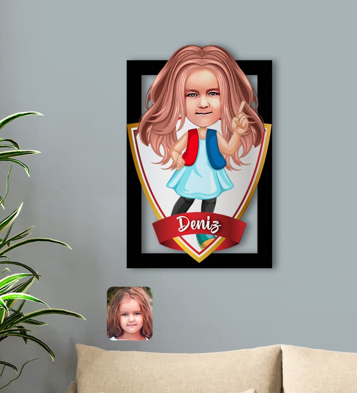 Kişiye Özel İsimli Kız Çocuk Karikatürlü 3D Ahşap Tablo-17
