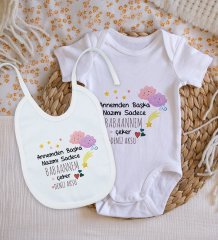 BK Kids Kişiye Özel Babaannem Tasarımlı Bebek Body Zıbın ve Mama Önlüğü Hediye Seti - Model 1