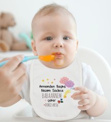 BK Kids Kişiye Özel Babaannem Tasarımlı Bebek Body Zıbın ve Mama Önlüğü Hediye Seti - Model 1