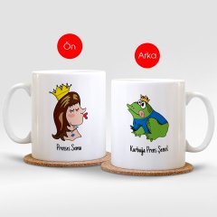 Kişiye Özel İsimli Prenses & Kurbağa Prens Beyaz Kupa Bardak
