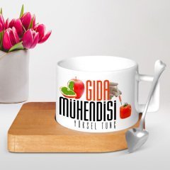 Kişiye Özel Mesleki Gıda Mühendisi Ahşap Altlıklı Seramik Fincan