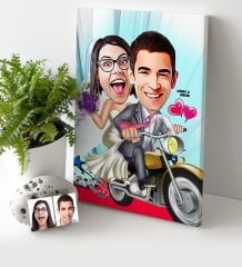 Kişiye Özel Gelin Damat Karikatür Kanvas Tablo (30 x 50 cm.) - 8