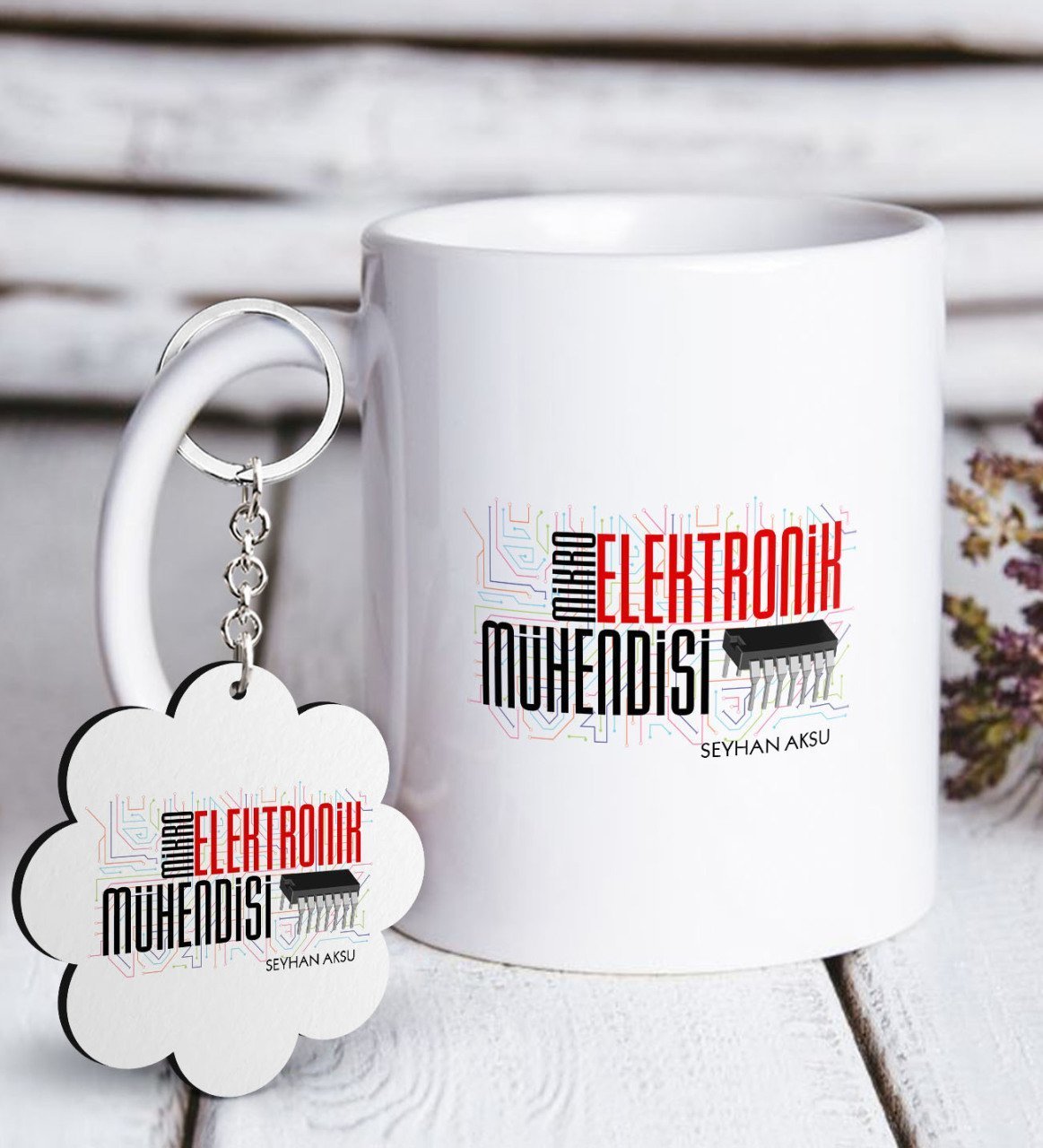 Kişiye Özel Mesleki Mikro Elektronik Mühendisi Beyaz Kupa ve Anahtarlık Hediye Seti-1