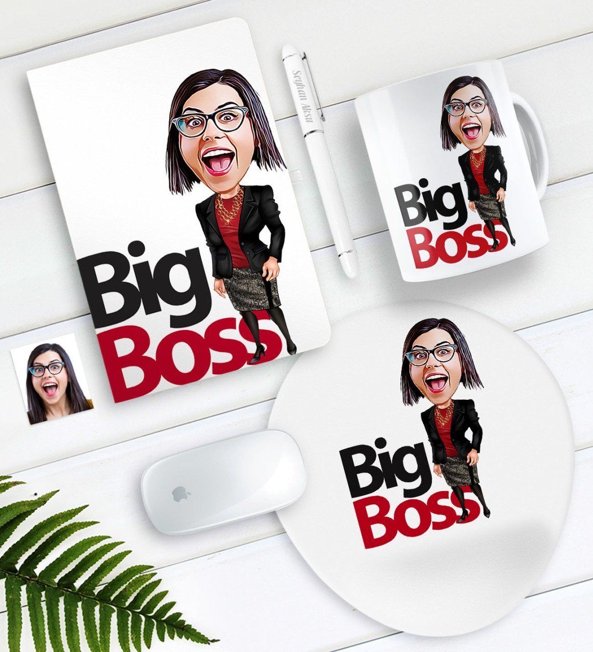Kişiye Özel Bayan Big Boss Karikatürlü Defter Kalem Kupa Mouse Pad Seti-2