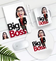 Kişiye Özel Bayan Big Boss Karikatürlü Defter Kalem Kupa Mouse Pad Seti-2