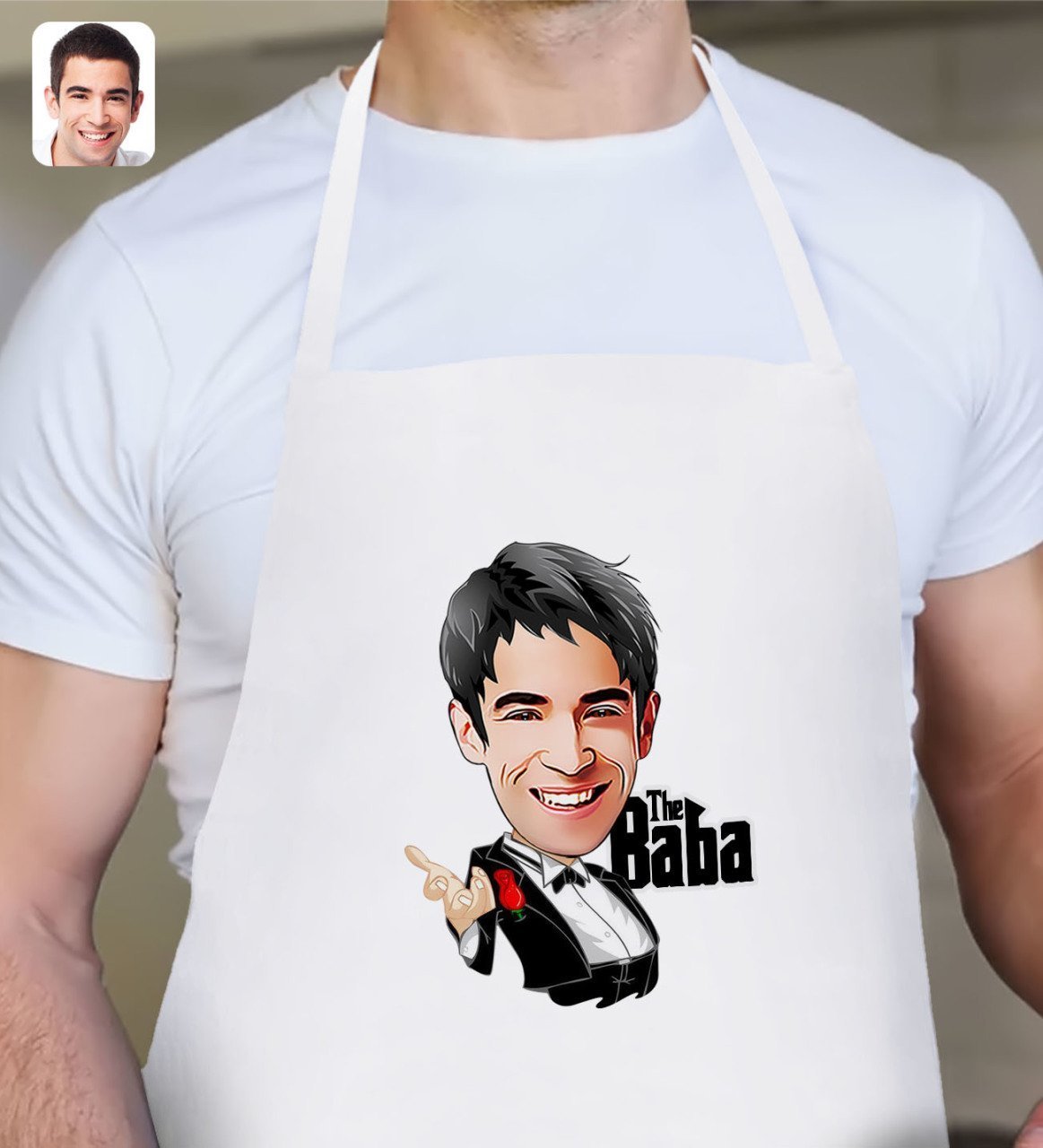 Kişiye Özel Godfather Baba Karikatürlü Beyaz Mutfak Önlüğü-2