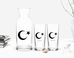 Kişiye Özel Renkli Baskılı Ayyıldız Tasarımlı İkili Rakı Bardağı ve Karaf Hediye Seti-1
