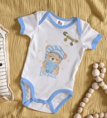 BK Kids Kişiye Özel İsimli Mavi Bebek Body Zıbın ve Erkek Bebek İğnesi Hediye Seti-7