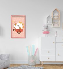 BK Home Tatlı Fil Tasarımlı Dekoratif Pembe Ahşap Çerçeveli Çocuk Odası Tablo-1