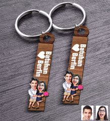BK Gift Kişiye Özel Sevgili Temalı 2’li Ahşap Anahtarlık, Sevgiliye Hediye,Doğum Günü Hediyesi, Sevgililer Günü Hediyesi-8