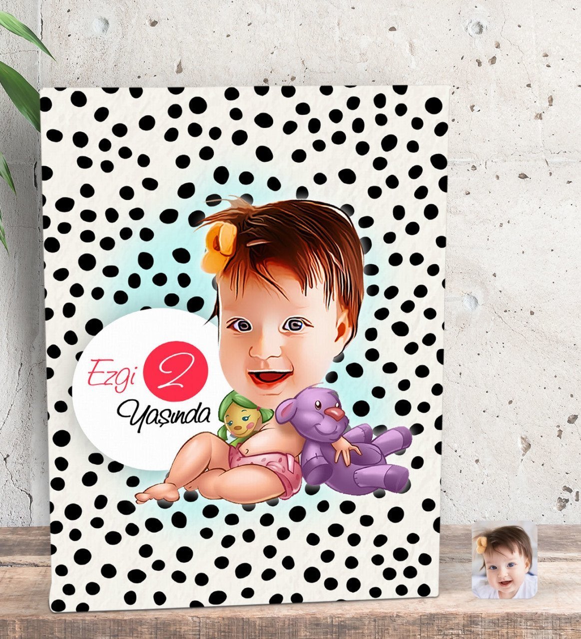 Kişiye Özel Bebek Yaş Karikatürlü Dekoratif Mini Kanvas Tablo 15x20cm-2