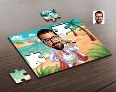 Kişiye Özel Elvis Presley Karikatürlü Ahşap Puzzle-1