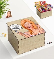Kişiye Özel Ahşap Kutuda Bayan Kolay Yetişmiyor Karikatürlü Nostaljik Lezzetler Hediye Seti-7