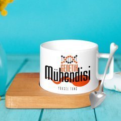 Kişiye Özel Mesleki Genetik Mühendisi Ahşap Altlıklı Seramik Fincan