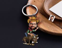 BK Gift Kişiye Özel Rodeocu Karikatürlü Ahşap Anahtarlık-1 Sevgiliye Hediye, Arkadaşa Hediye, Doğum Günü Hediyesi
