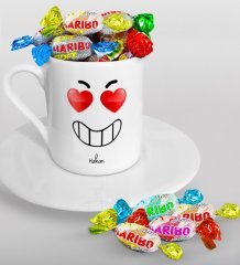 Kişiye Özel Sevgililer Günü Türk Kahvesi Fincanı ve Haribo Şeker Hediye Seti-101