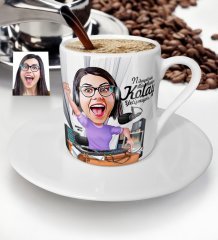 Kişiye Özel Bayan Radyocu Karikatür Türk Kahvesi Fincanı - 1
