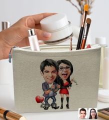BK Gift Kişiye Özel Sevgililer Karikatürlü Keten Makyaj Çantası, Sevgiliye Hediye, Arkadaşa Hediye, Sevgililer Günü Hediyesi, Doğum Günü Hediyesi-4