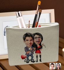BK Gift Kişiye Özel Sevgililer Karikatürlü Keten Makyaj Çantası, Sevgiliye Hediye, Arkadaşa Hediye, Sevgililer Günü Hediyesi, Doğum Günü Hediyesi-4