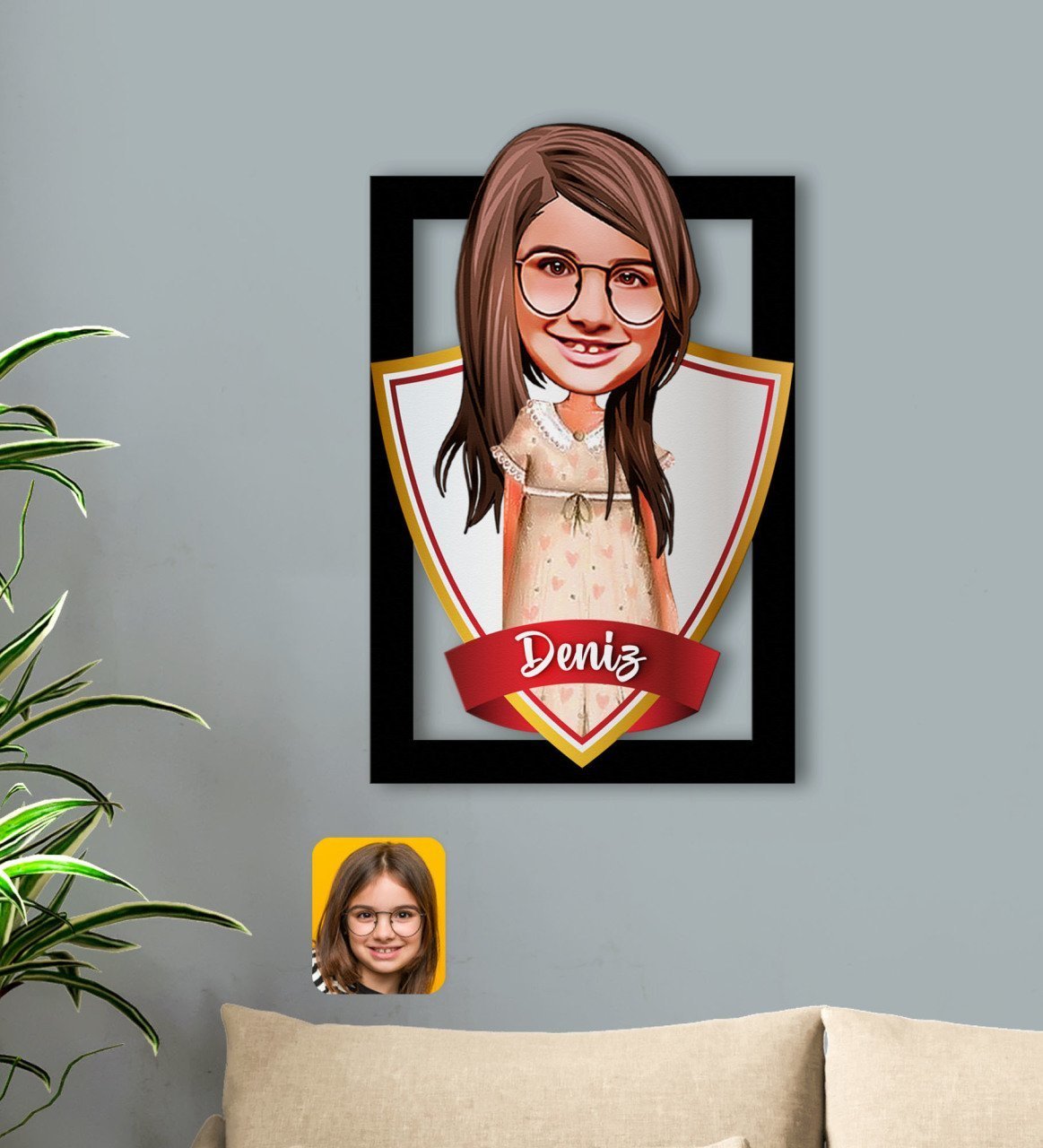 Kişiye Özel İsimli Kız Çocuk Karikatürlü 3D Ahşap Tablo-7