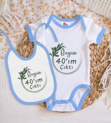 BK Kids 40'ım Çıktı Tasarımlı Mavi Bebek Body Zıbın ve Mama Önlüğü Hediye Seti-1