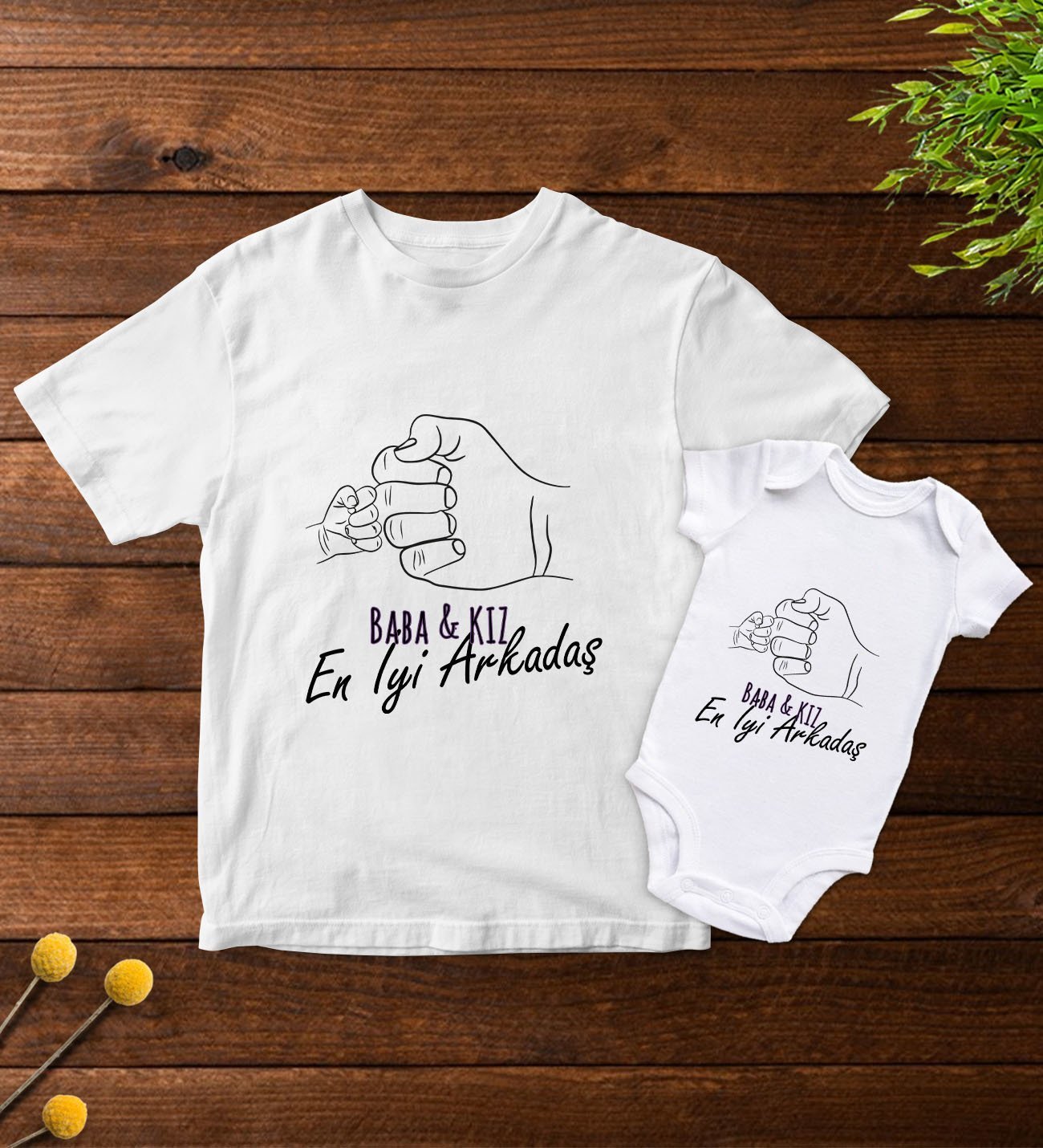 BK Kids Baba Kız Kombin Tshirt-Zıbın Hediye Seti -1