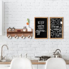 BK Home Doğal Ahşap Raflı Dekoratif Fincan Askılığı ve 2’li Mutfak Konseptli Ahşap Tablo-7