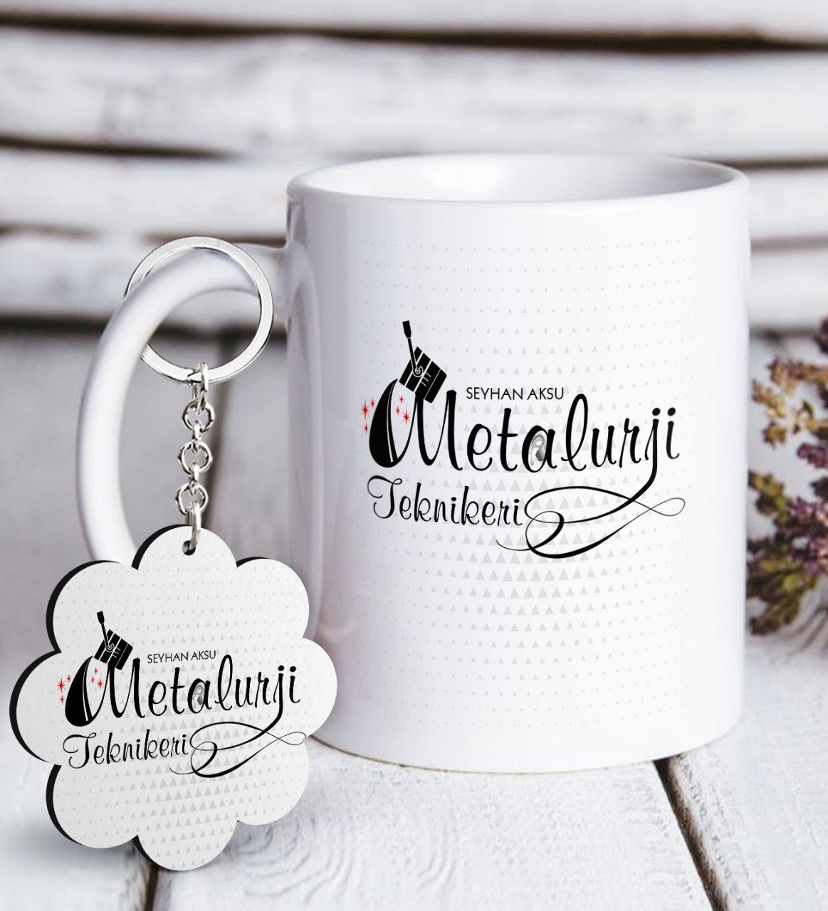 Kişiye Özel Mesleki Metalurji Teknikeri Beyaz Kupa ve Anahtarlık Hediye Seti