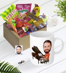 Kişiye Özel Bay Piyanist Karikatürlü Nostaljik Lezzetler Kupa Seti