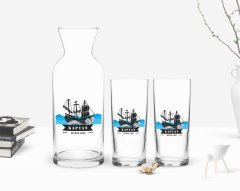 Kişiye Özel Renkli Baskılı Kaptan Tasarımlı İkili Rakı Bardağı ve Karaf Hediye Seti-8