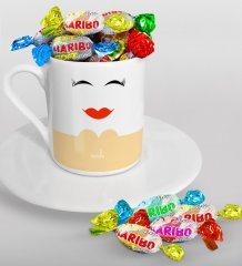 Kişiye Özel Sevgililer Günü Türk Kahvesi Fincanı ve Haribo Şeker Hediye Seti-100