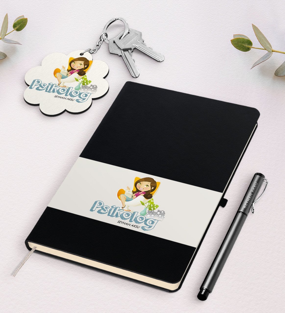 Kişiye Özel Psikolog Siyah Defter Kalem Ve Anahtarlık Hediye Seti-2