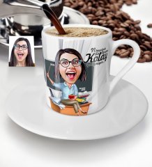 Kişiye Özel Bayan Öğretmen Karikatür Türk Kahvesi Fincanı - 2