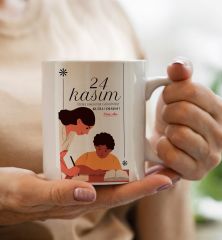 BK Gift Kişiye Özel Öğretmenler Günü Tasarımlı Beyaz Kupa Yastık ve İsimli Papatya Kolye Hediye Seti- 5, Öğretmene Hediye, Öğretmenler Günü