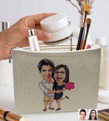 BK Gift Kişiye Özel Sevgililer Karikatürlü Keten Makyaj Çantası, Sevgiliye Hediye, Arkadaşa Hediye, Sevgililer Günü Hediyesi, Doğum Günü Hediyesi-3