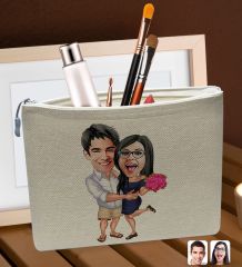 BK Gift Kişiye Özel Sevgililer Karikatürlü Keten Makyaj Çantası, Sevgiliye Hediye, Arkadaşa Hediye, Sevgililer Günü Hediyesi, Doğum Günü Hediyesi-3