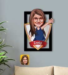 Kişiye Özel İsimli Kız Çocuk Karikatürlü 3D Ahşap Tablo-4